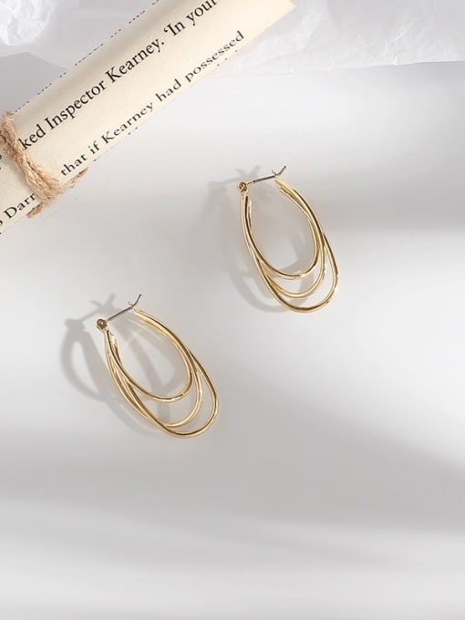 gold Copper  Smooth Geometric Minimalist Stud Trend Korean Fashion Earring