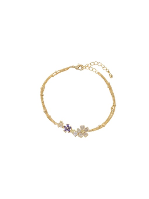 YOUH Brass Cubic Zirconia Flower Dainty Strand Bracelet 0