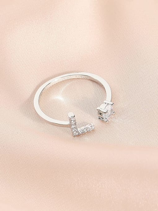 White K+ L Brass Cubic Zirconia Letter Minimalist Band Ring