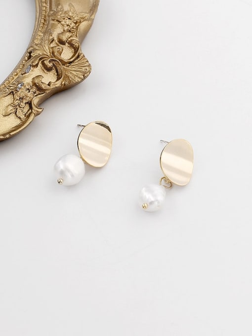 HYACINTH Copper Freshwater Pearl Geometric Minimalist Stud Trend Korean Fashion Earring 2