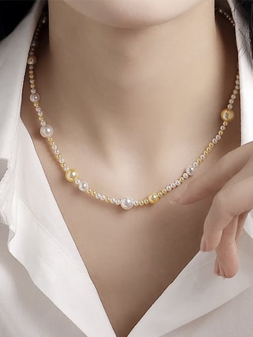 Five Color Brass Imitation Pearl Irregular Minimalist Beaded Necklace 1