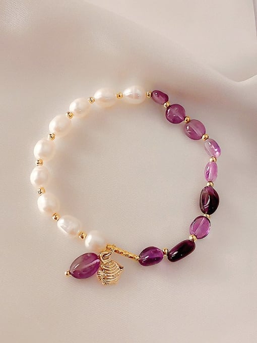 Purple Crystal Bracelet Alloy Imitation Pearl Irregular Ethnic Adjustable Bracelet