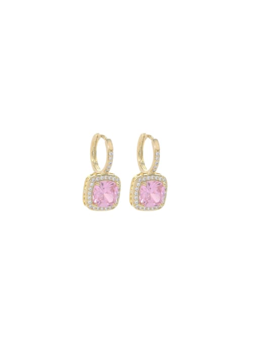 YOUH Brass Cubic Zirconia Pink Geometric Dainty Stud Earring