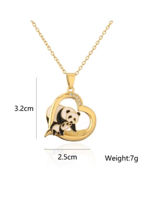 AOG Brass Cubic Zirconia Enamel Heart Vintage panda Pendant  Necklace 1