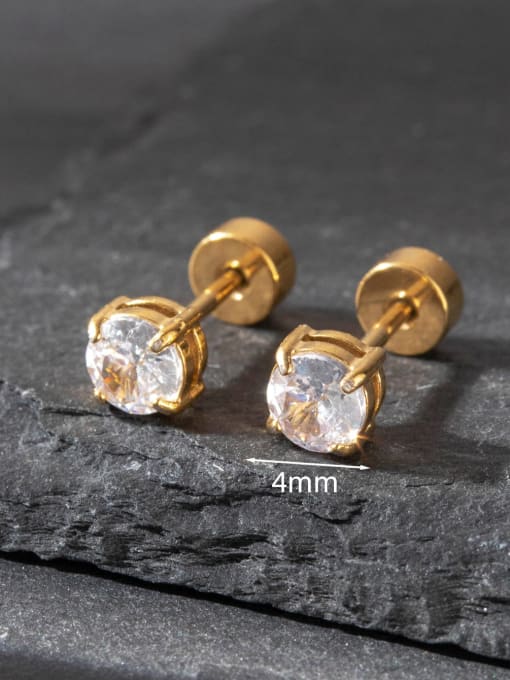 4mm gold (one pair) Stainless steel Cubic Zirconia Geometric Minimalist Stud Earring