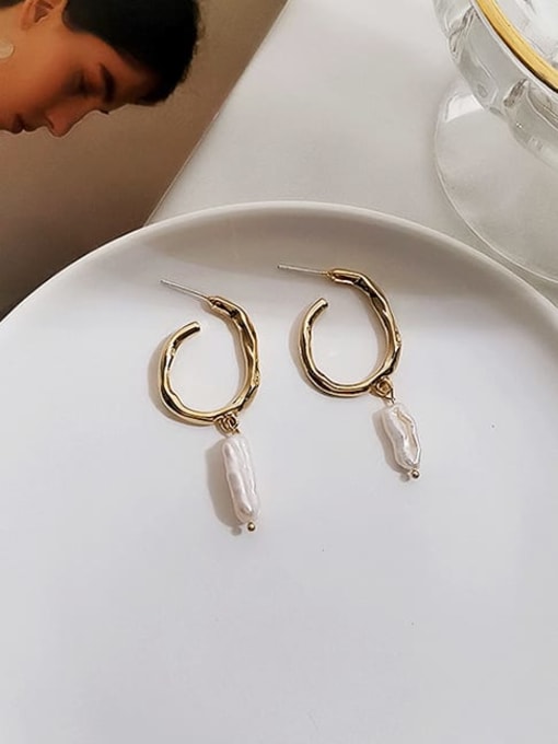 HYACINTH Copper Irregular Freshwater Pearl Geometric Minimalist Drop Trend Korean Fashion Earring 3