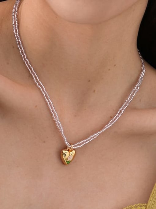 Five Color Brass Glass beads Enamel Heart Bohemia Multi Strand Necklace 1