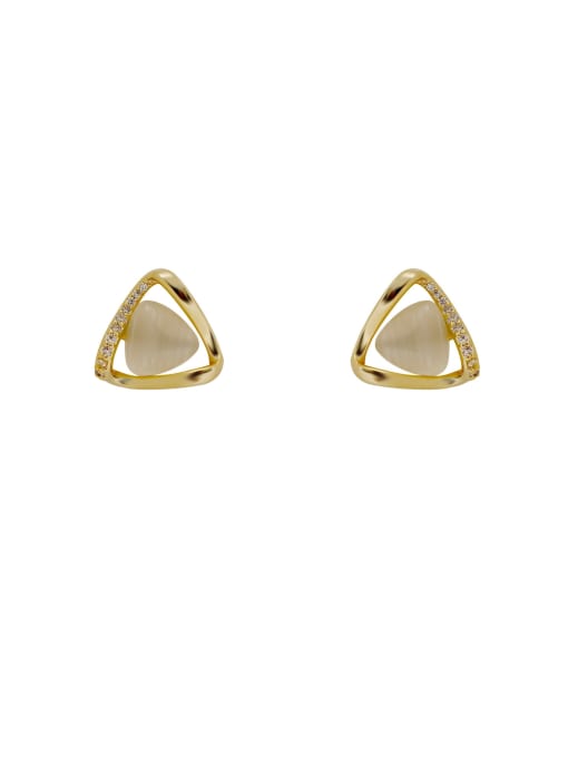 HYACINTH Brass Cats Eye Triangle Minimalist Stud Earring 2