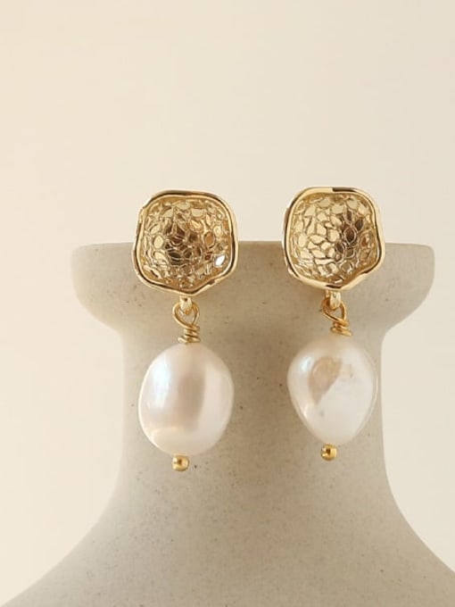 ACCA Brass Freshwater Pearl Geometric Vintage Drop Earring
