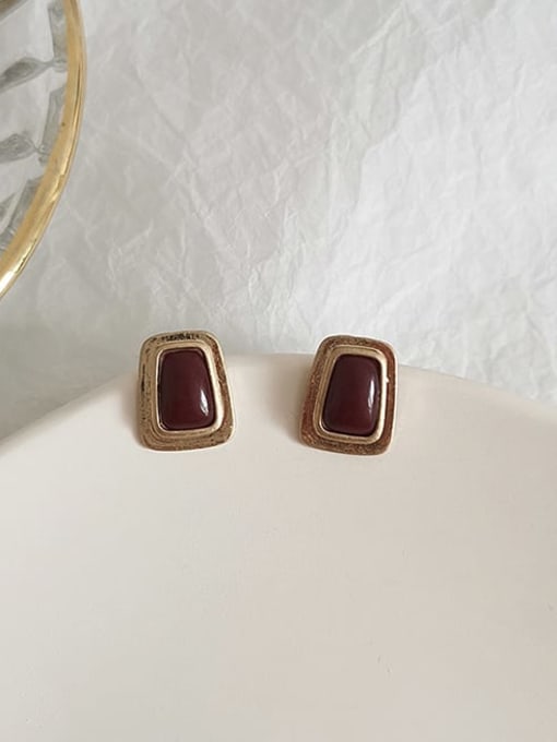 Dark red Copper Resin Geometric Minimalist Stud Trend Korean Fashion Earring