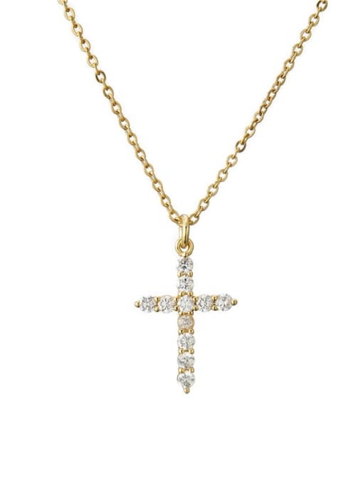 NBSL421 2 Brass Cubic Zirconia Cross Vintage Regligious Necklace