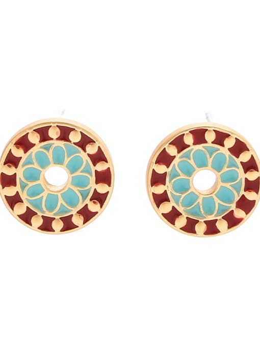 Model 10 Brass Enamel Geometric Ethnic Stud Earring