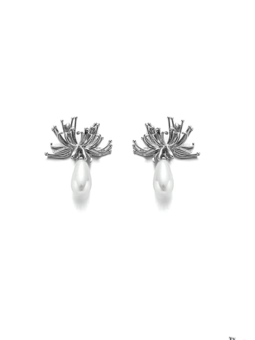 TINGS Brass Cubic Zirconia Flower Hip Hop Drop Earring