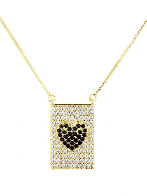 Gold Plated Black zircon Brass Cubic Zirconia Heart Dainty Necklace