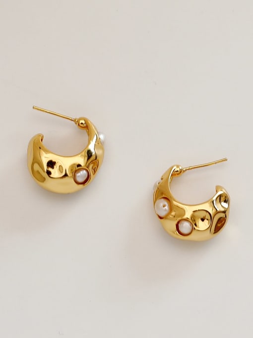 HYACINTH Brass Imitation Pearl Geometric Vintage Stud Trend Korean Fashion Earring 4