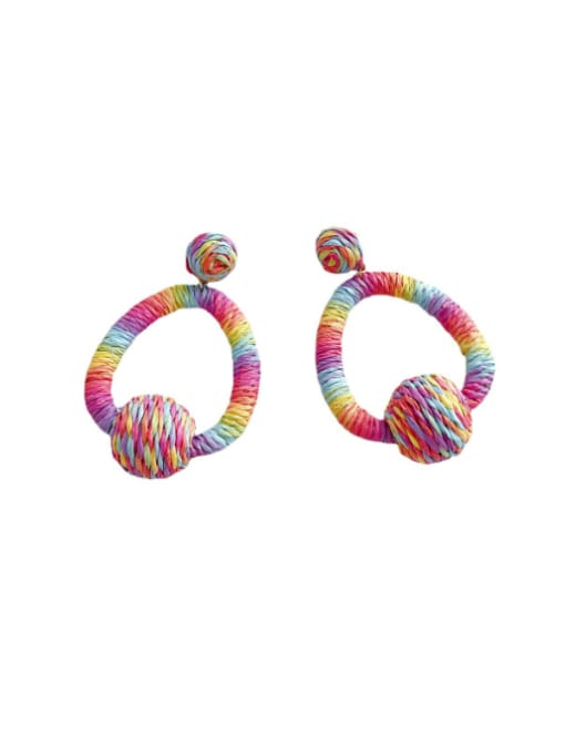 Colorful Lafite woven ball Zinc Alloy Multi Color Geometric Hip Hop Pure handmade Weave Earring