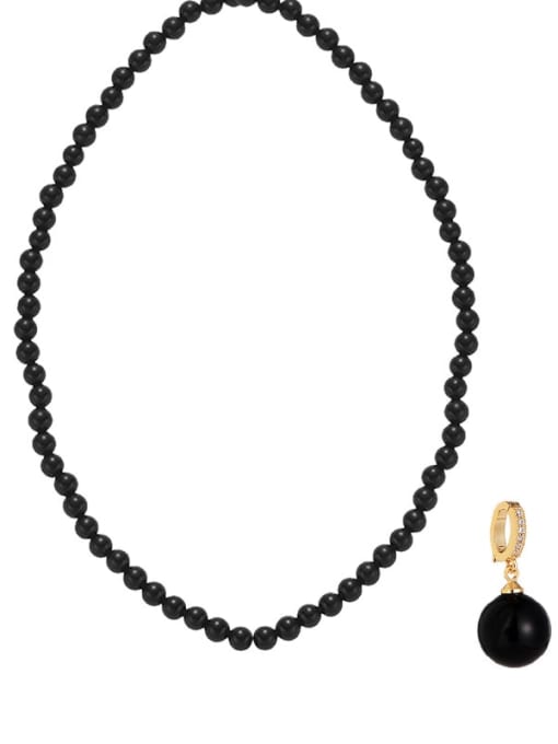 Black agate 4MM gold buckle pendant Brass Imitation Pearl Geometric Vintage Beaded Necklace