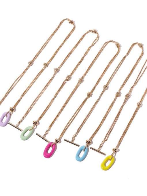 Five Color Brass Enamel Geometric Vintage Multi Strand Necklace