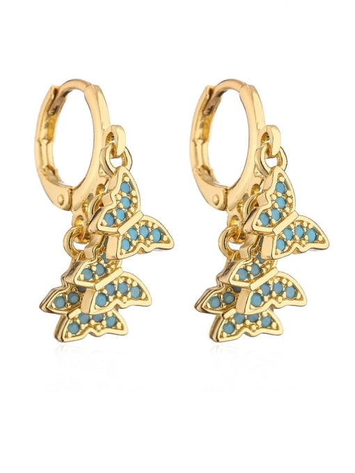 42256 Brass Cubic Zirconia Butterfly Vintage Huggie Earring