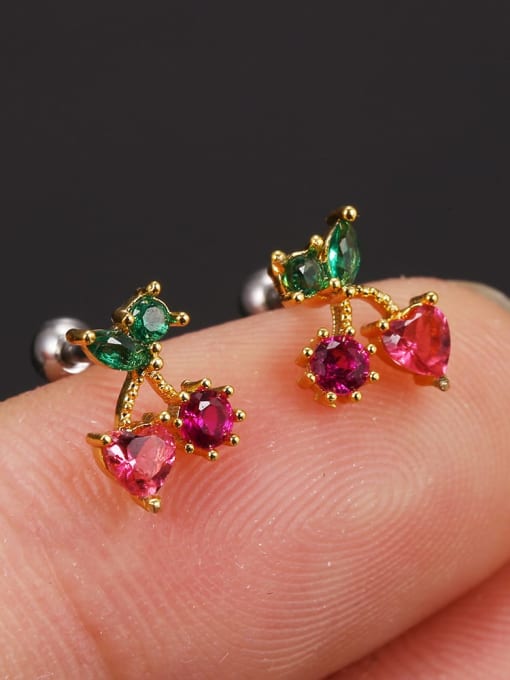 29 1 love cherry (pair) Brass Cubic Zirconia Multi Color Friut Cute Stud Earring