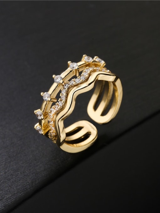 AOG Brass Cubic Zirconia Irregular Vintage Stackable Ring 3
