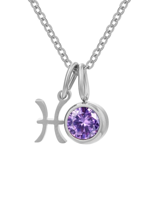 February Violet Pisces Steel Stainless steel Birthstone Constellation Cute Necklace