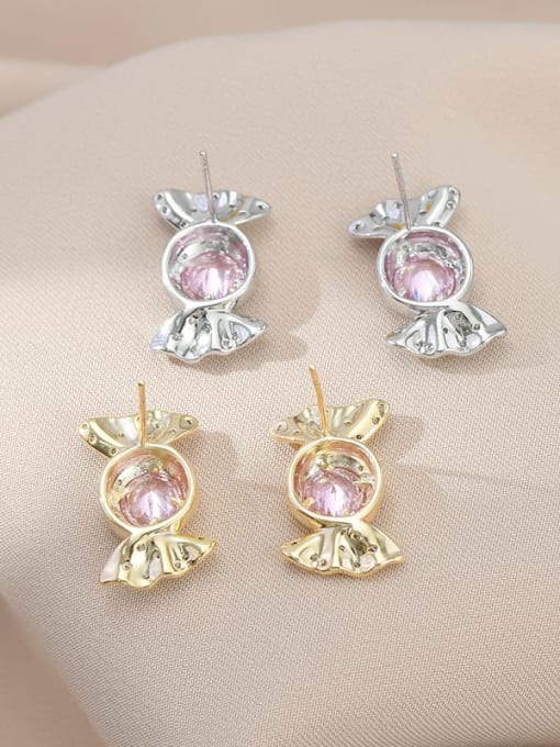 YOUH Brass Cubic Zirconia Pink Candy Dainty Stud Earring 1