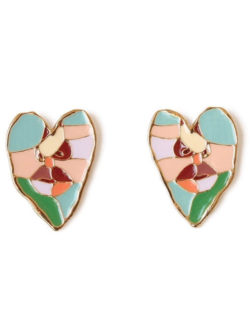Five Color Alloy Enamel Heart Minimalist Stud Earring