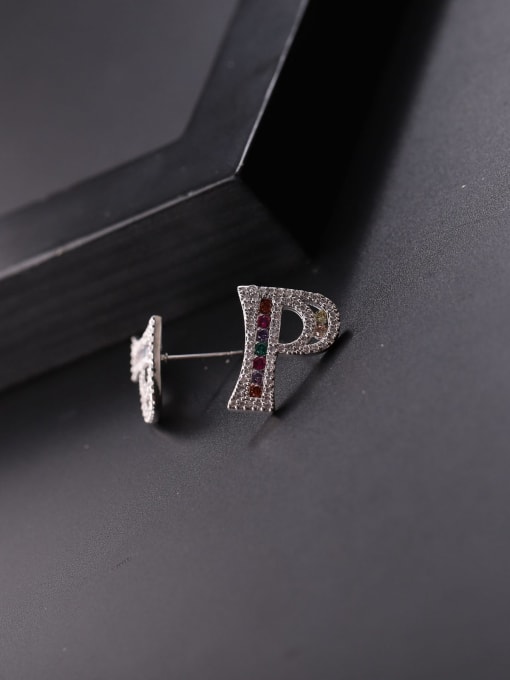 P Brass Cubic Zirconia Letter Minimalist Stud Earring