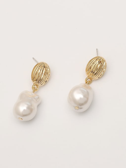 14k Gold Brass Freshwater Pearl Irregular Vintage Drop Trend Korean Fashion Earring