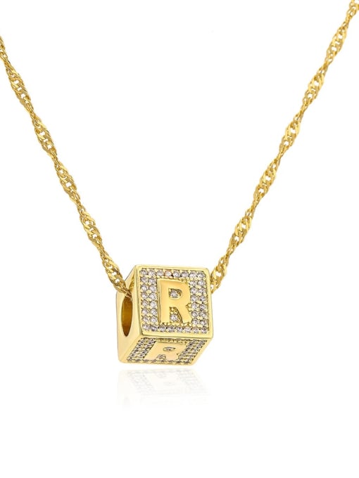 22375 R Brass Cubic Zirconia Square Hip Hop Letter Pendant Necklace