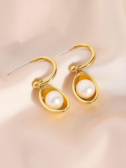 18k gold Brass Imitation Pearl Geometric Vintage Drop Earring