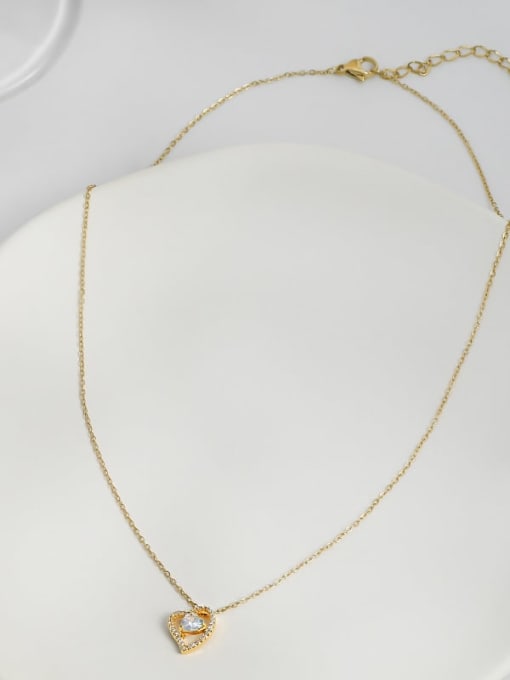 Gold xl63895 Brass Cubic Zirconia Heart Dainty Necklace