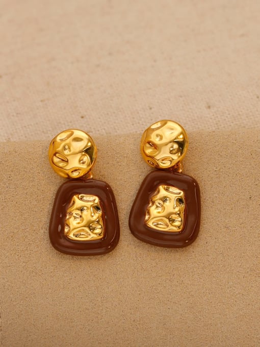 18K gold Brass Enamel Geometric Vintage Drop Earring
