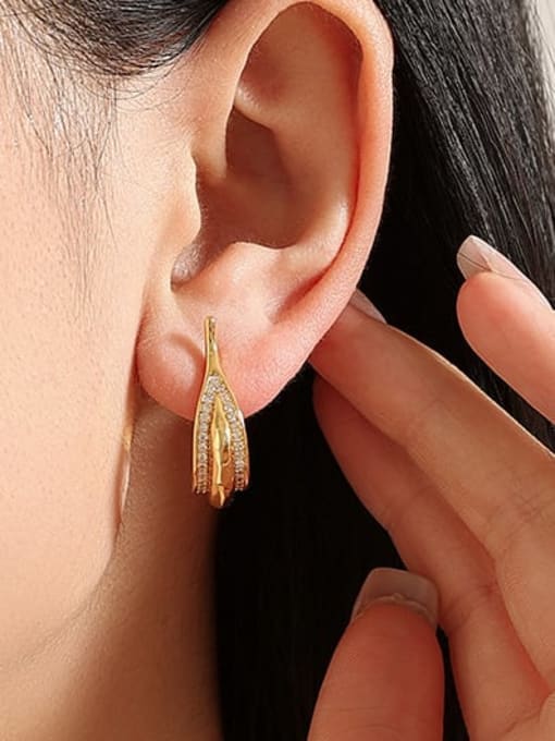 Five Color Brass Cubic Zirconia Geometric Hip Hop Stud Earring 2