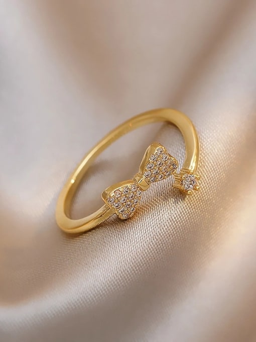 YOUH Brass Cubic Zirconia Bowknot Dainty Band Ring 2