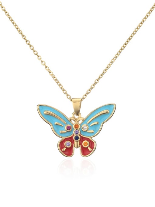 20968 Brass Enamel Trend Butterfly Pendant Necklace