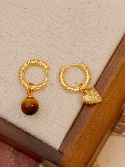 HYACINTH Brass Cubic Zirconia Heart Vintage Huggie Earring