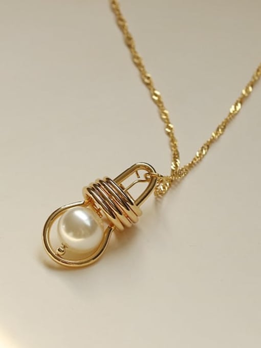 ACCA Brass Imitation Pearl Irregular Vintage Light bulb pendant Necklace 4