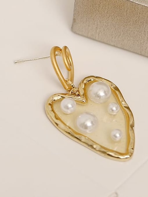 14K gold ear needle Brass Imitation Pearl Heart Vintage Chandelier Trend Korean Fashion Earring