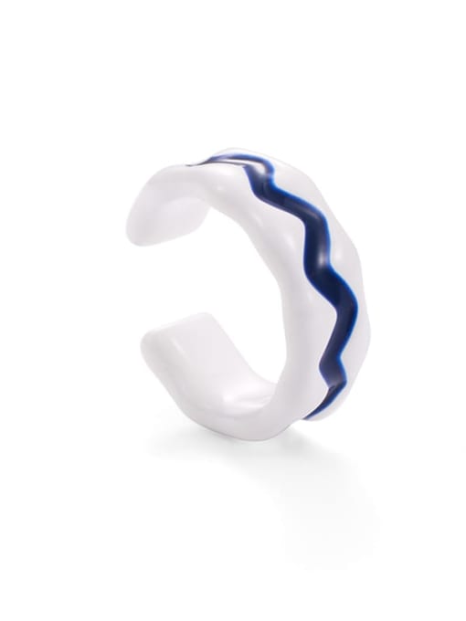 Blue and white stripes Brass Enamel Geometric Minimalist Band Ring