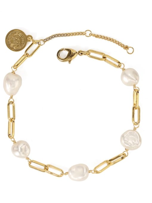 Pearl Bracelet Brass Freshwater Pearl Geometric Vintage Link Bracelet