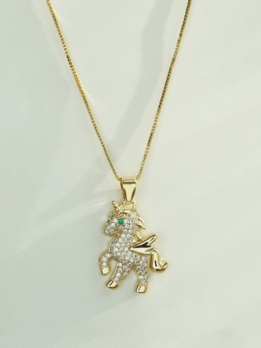 21051 Brass Cubic Zirconia Vintage  Horse  Pendnat Necklace