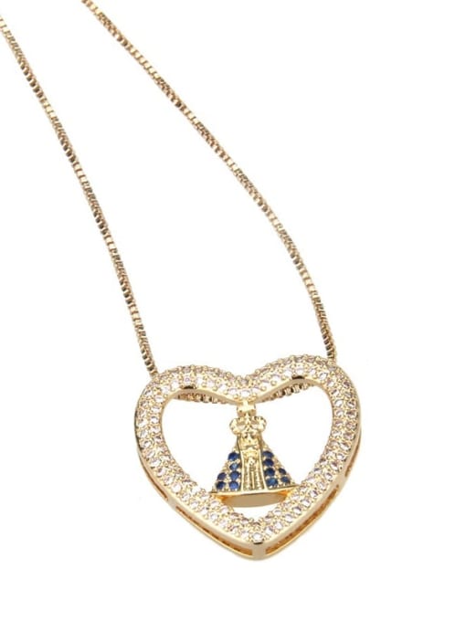 renchi Brass Cubic Zirconia Heart Vintage Regligious Necklace 1