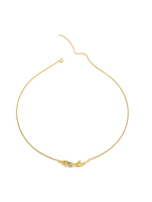 golden Brass Cubic Zirconia Flower Vintage Necklace
