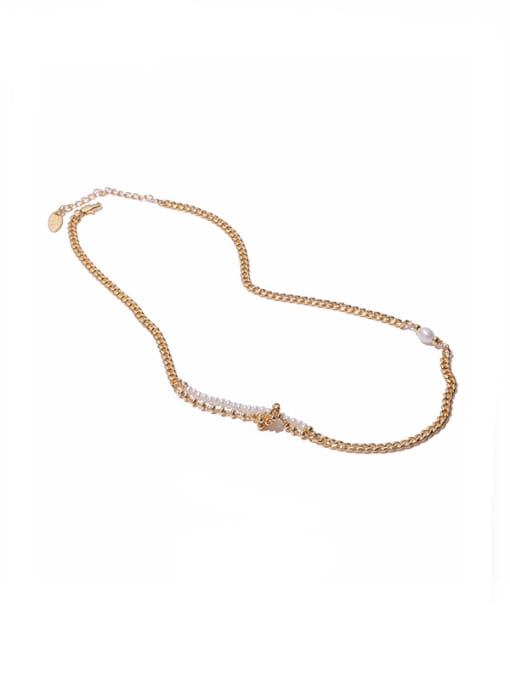 ACCA Brass Imitation Pearl  Minimalist Hollow Chain Necklace 2