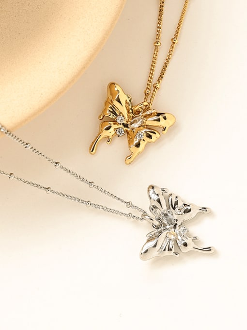 Five Color Brass Cubic Zirconia Butterfly Vintage Necklace 0