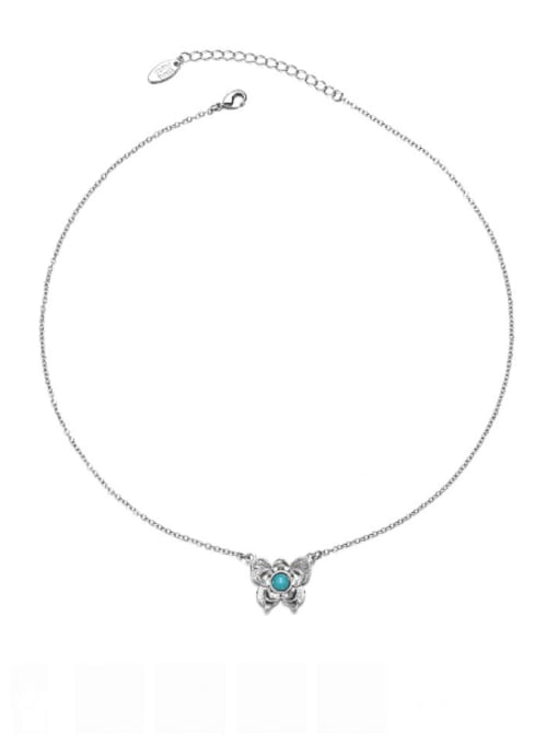 Blue natural stone Brass Cubic Zirconia Butterfly Hip Hop Necklace