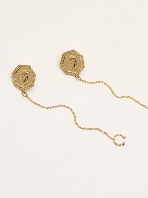14k Gold Brass Geometric Minimalist Portrait Drop Trend Korean Fashion Earring