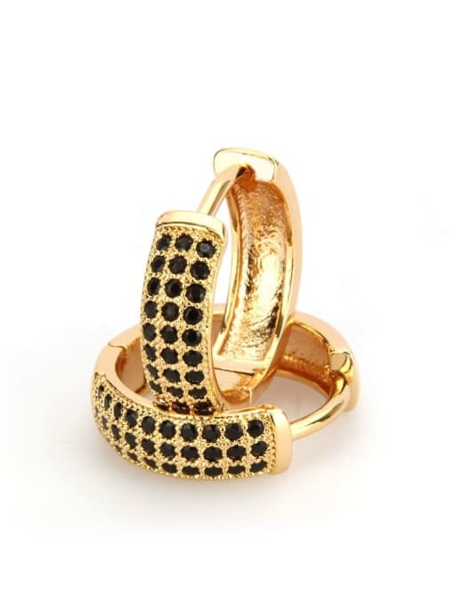 Large gold-plated black zircon Brass Cubic Zirconia Round Minimalist Hoop Earring